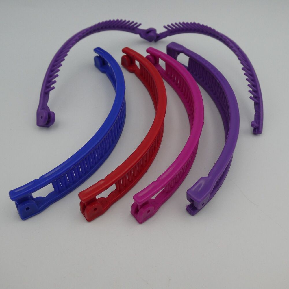 Vintage 90s Banana Clip Hair Clincher Lot of 5 Blue Red Pink Purple New